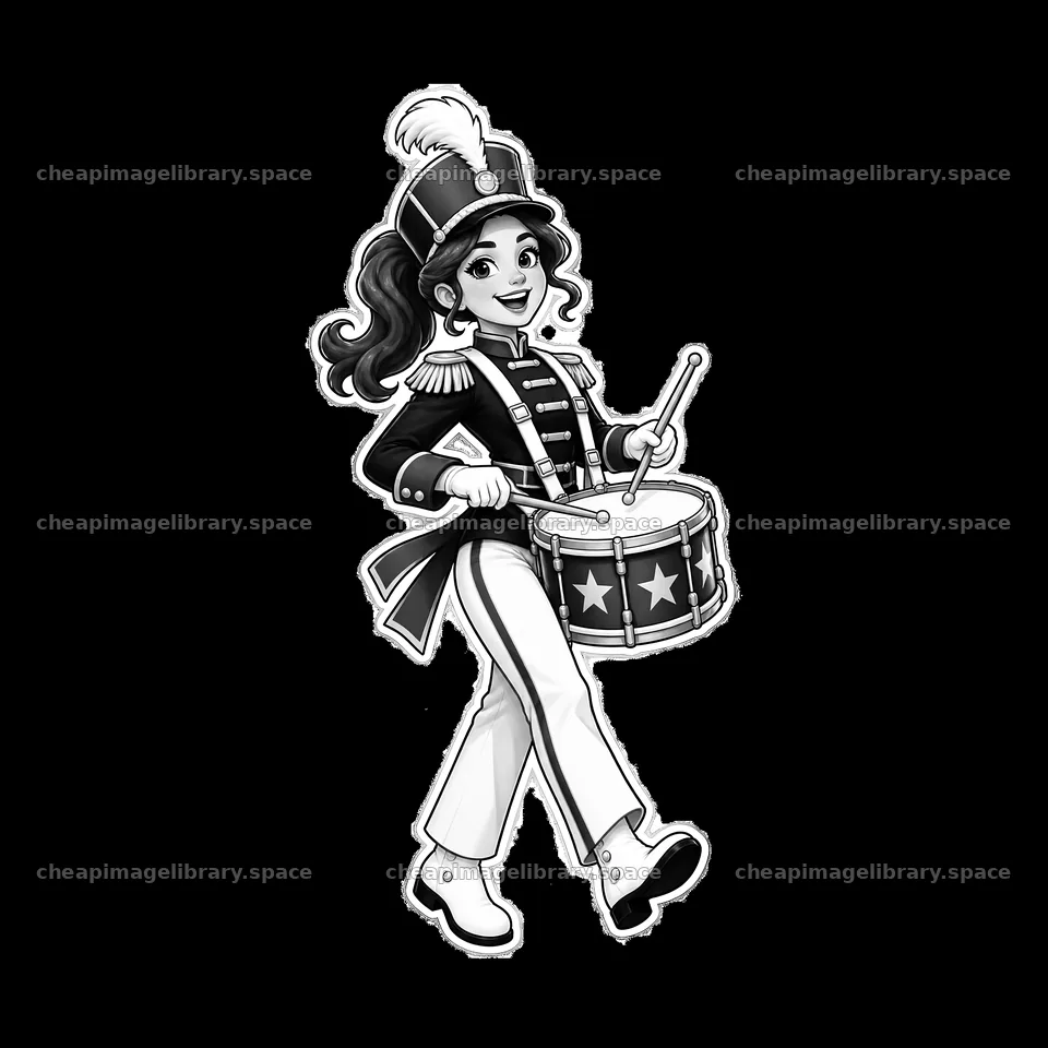 Cartoon character playing drum in marching band attire – image library 7746x7746