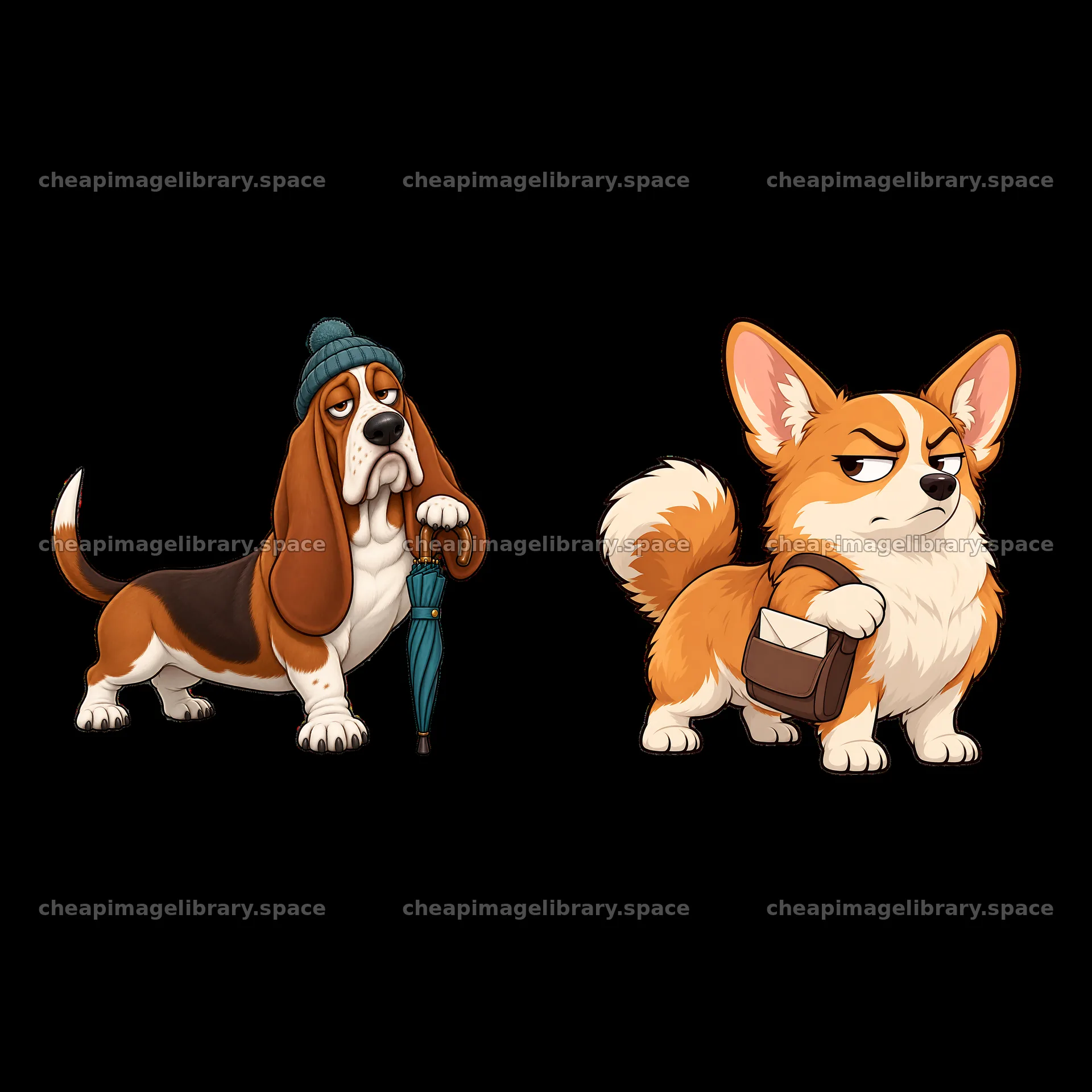 Grumpy dog stickers featuring basset hound and corgi characters – image library 7746x7746