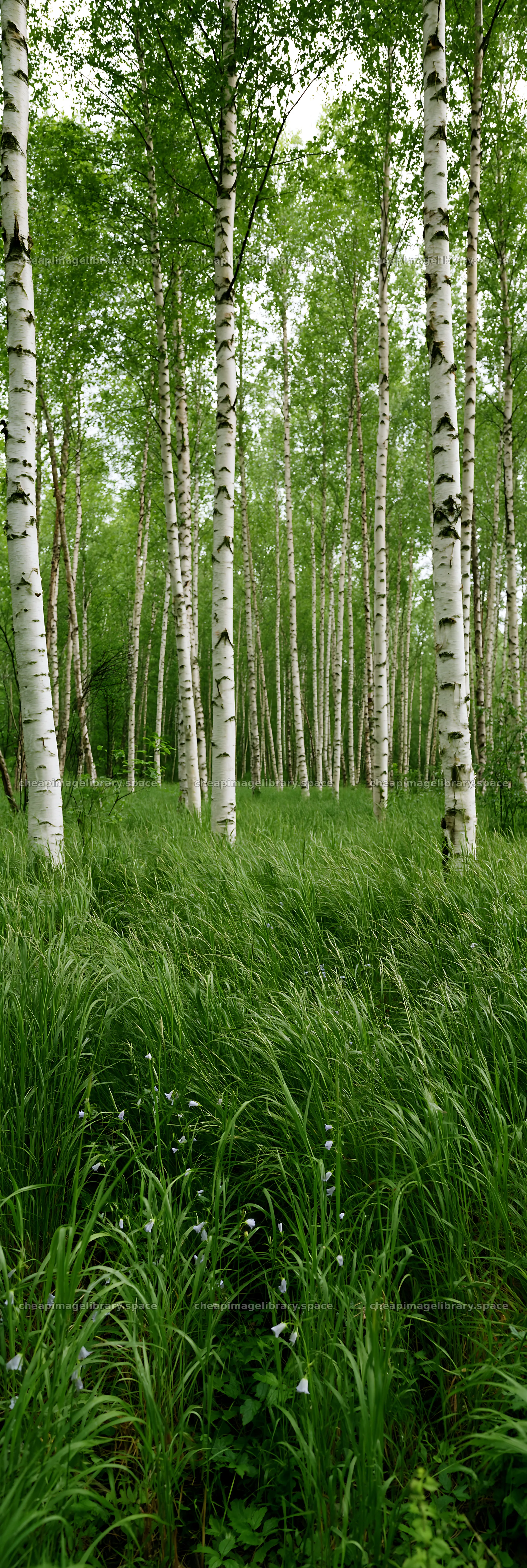 Birch trees in a green meadow landscape – image library 4602x13690