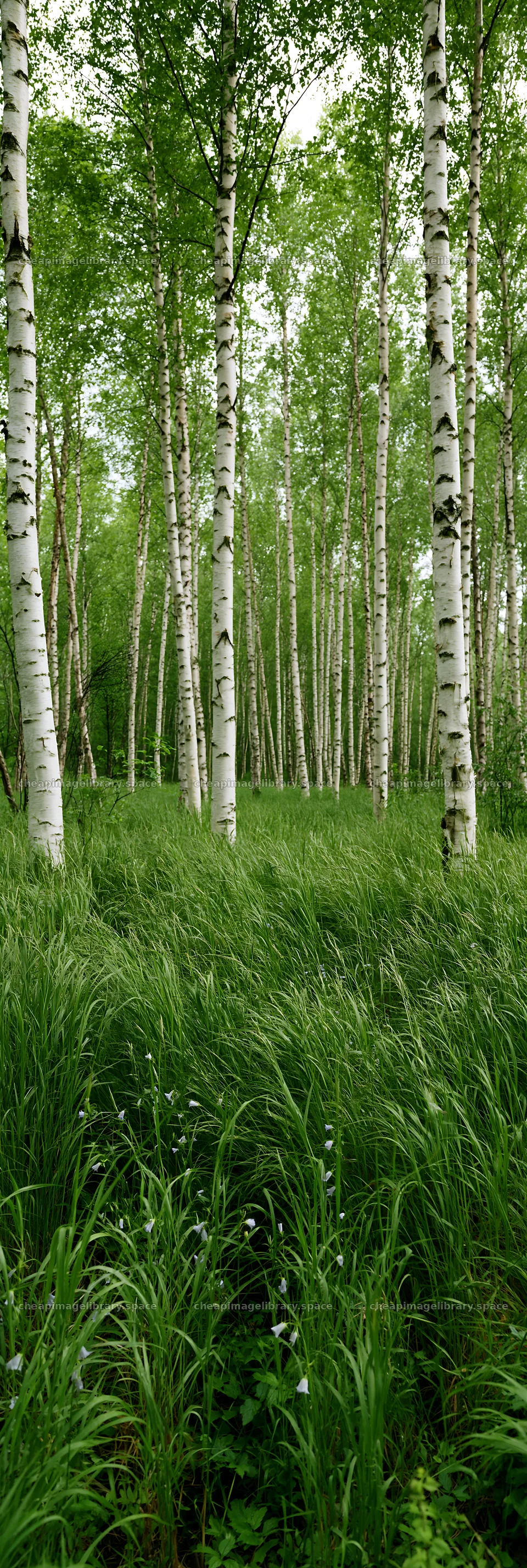 Birch trees in a green meadow landscape – image library 4602x13690