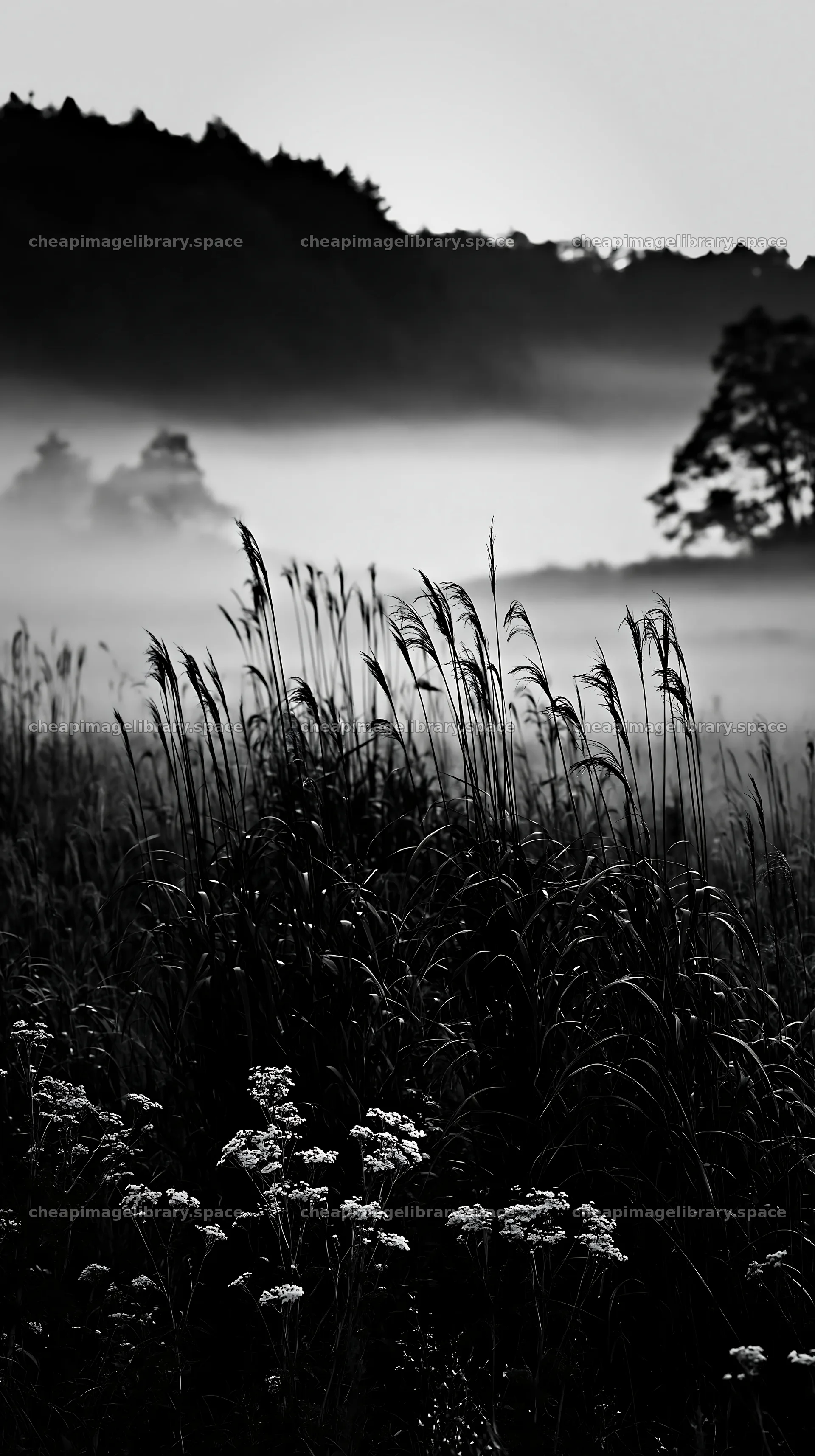 Shiga wetland meadow climate adaptation reeds in morning mist – image library 5938x10608