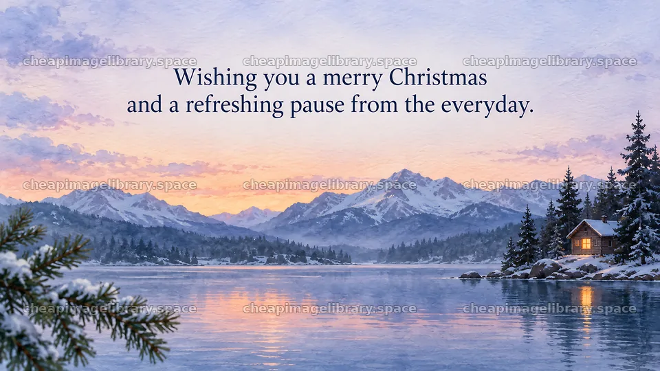 Christmas Greeting Over a Snowy Alpine Lake – image library 10324x5812