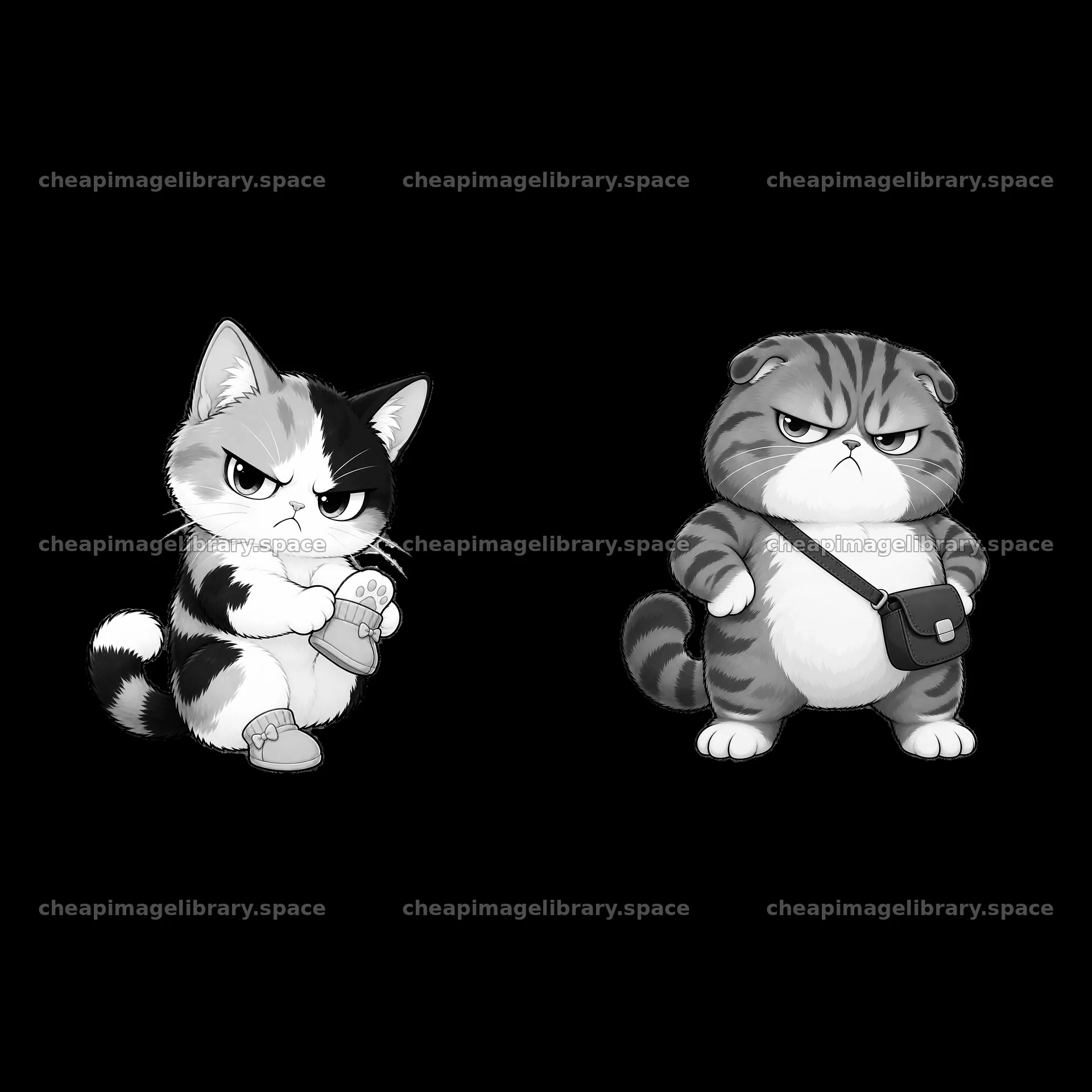 Kawaii grumpy cats in playful poses with accessories – image library 7746x7746