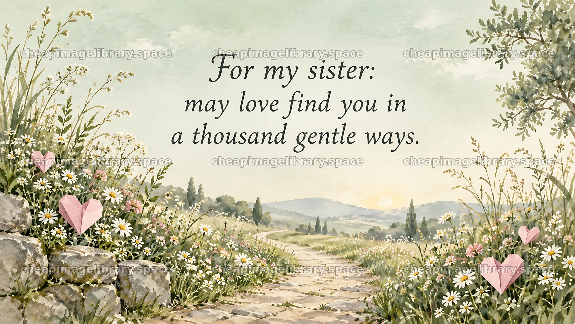 Sister Love Greeting with Wildflower Path – image library 10324x5812