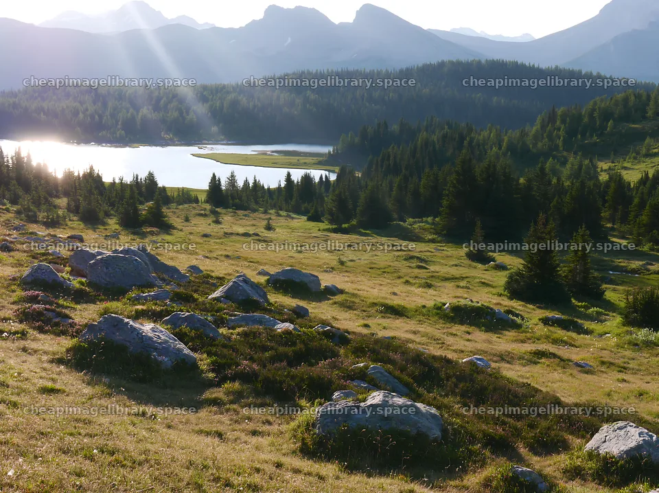 Sunshine Meadows Banff light rays create a scenic view – image library 9174x6866