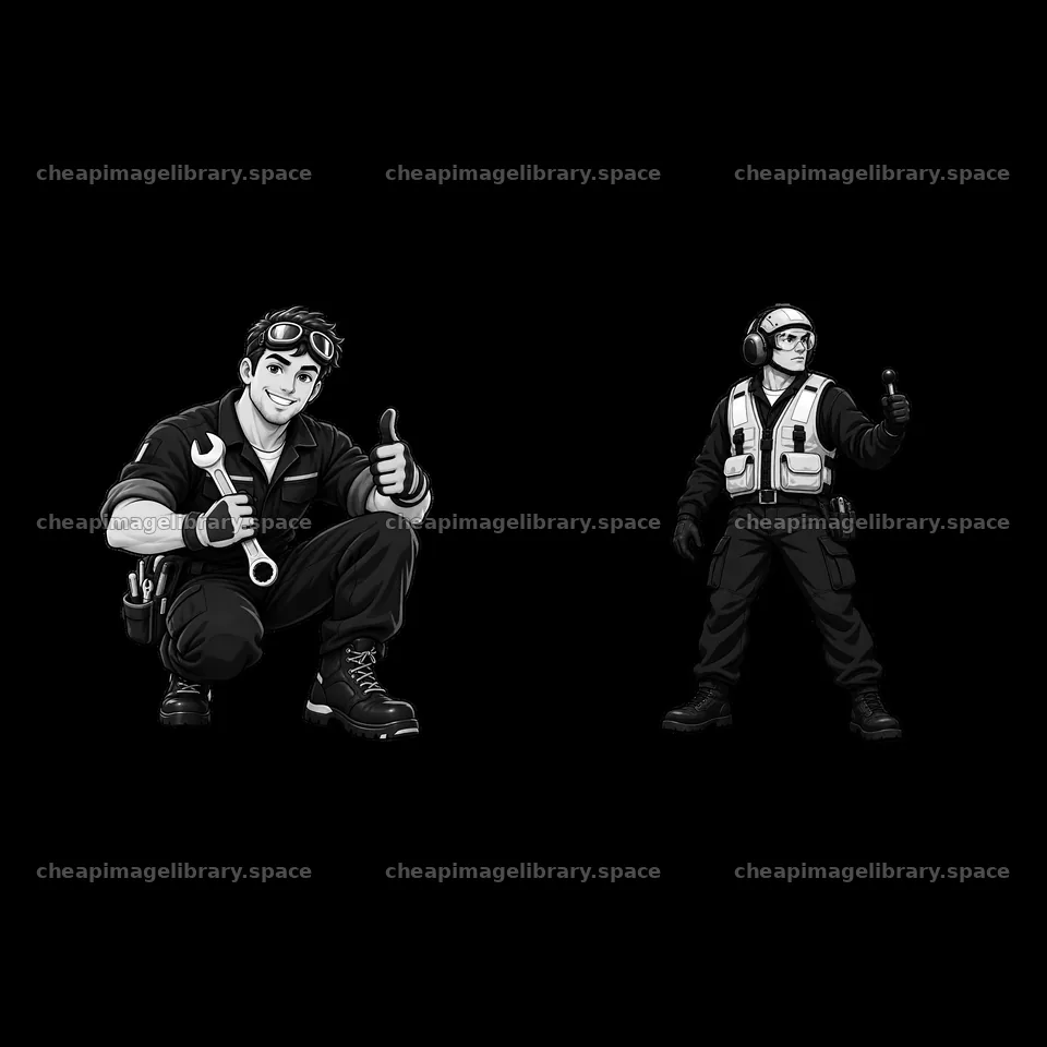 Two cartoon figures representing aircraft carrier crew members – image library 7746x7746