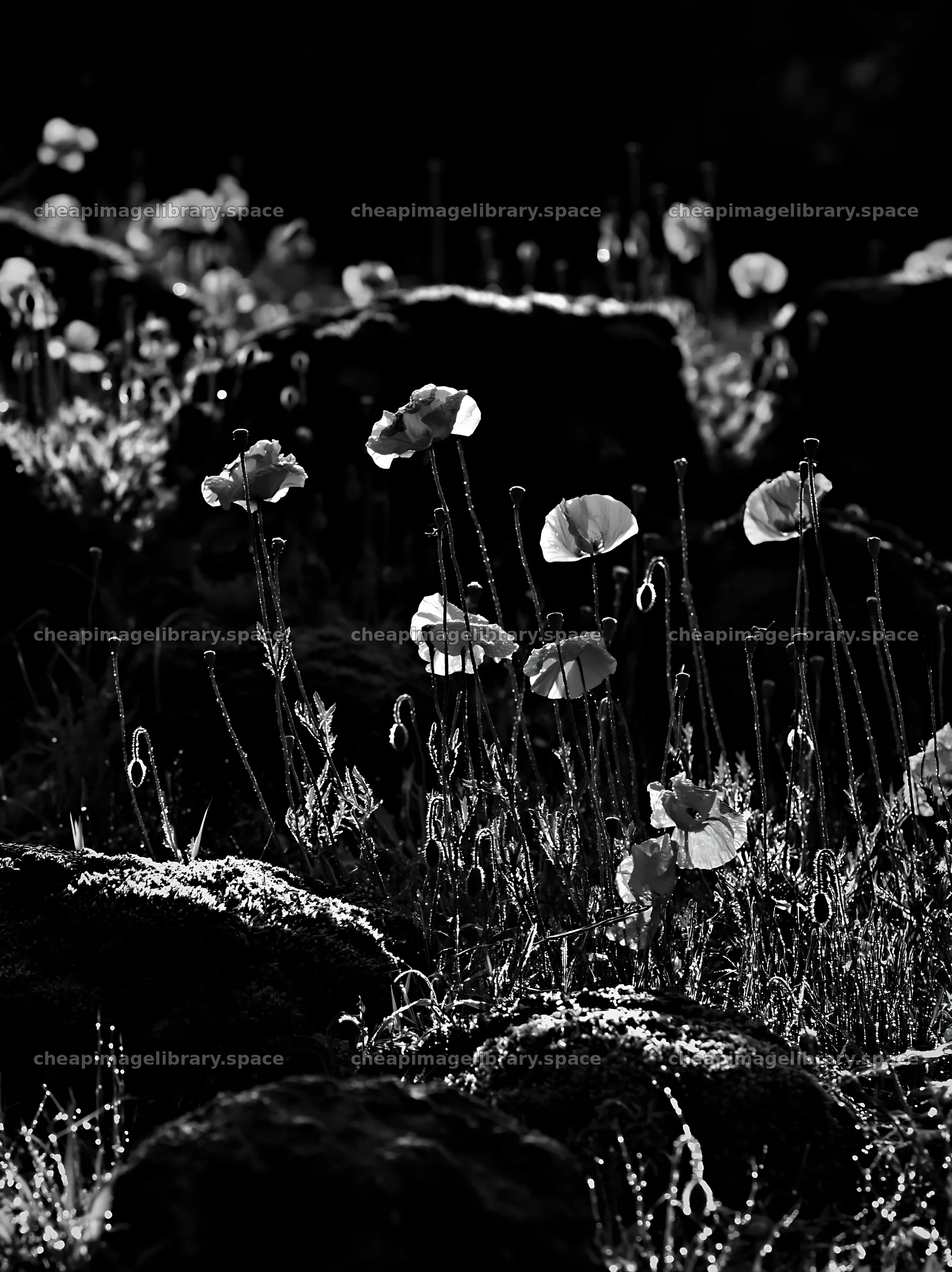 Miyagi spring recovery meadow mossy stone with flowers – image library 6866x9174