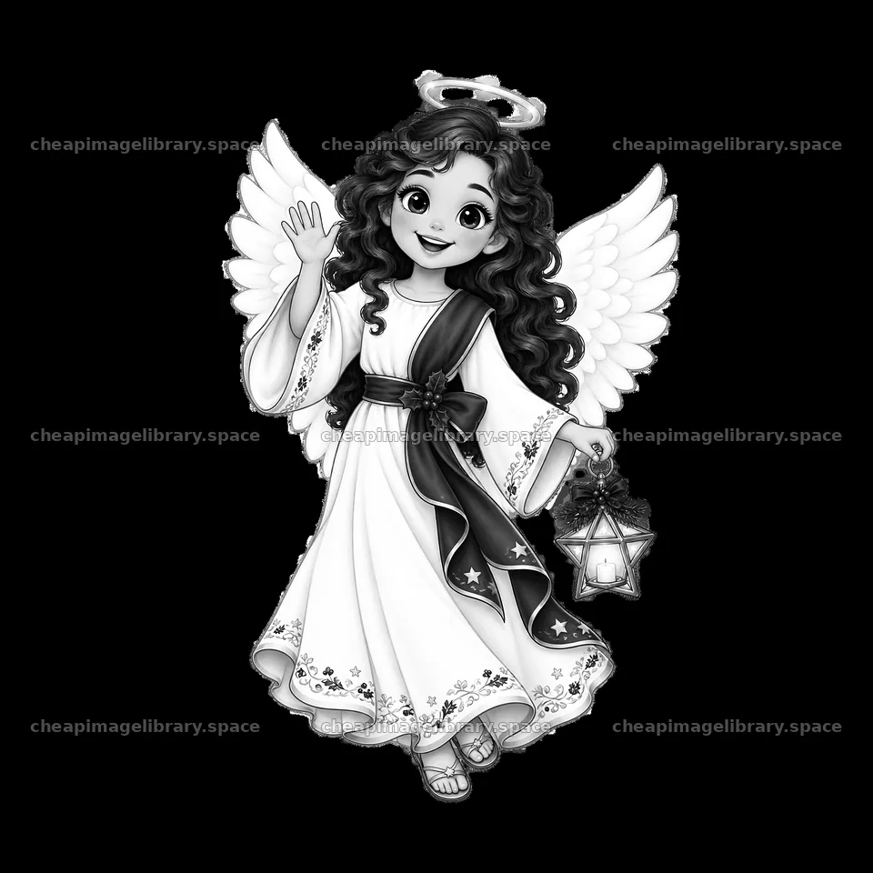Christmas angel holding a lantern with a friendly wave – image library 7746x7746