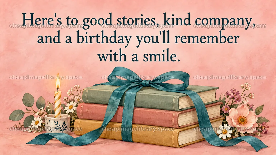 Birthday Greeting with Books, Flowers and Candle – image library 10324x5812