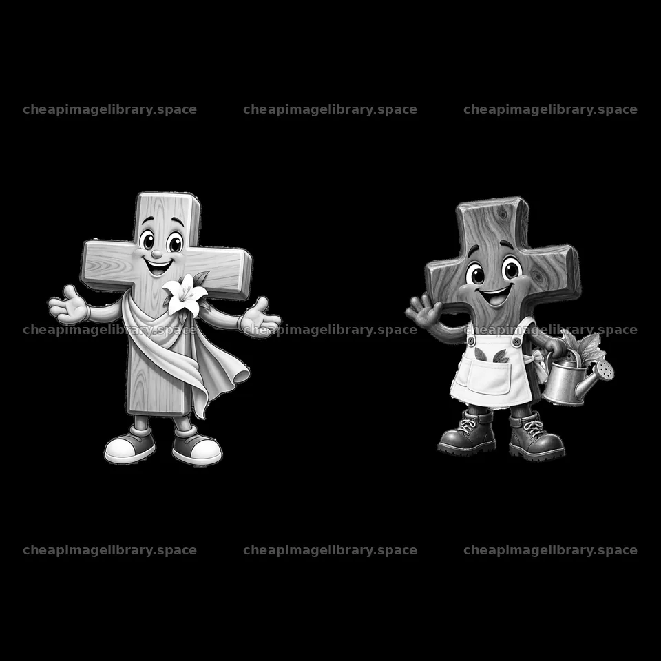 Cartoon crosses with expressions and accessories celebrating Easter – image library 7746x7746