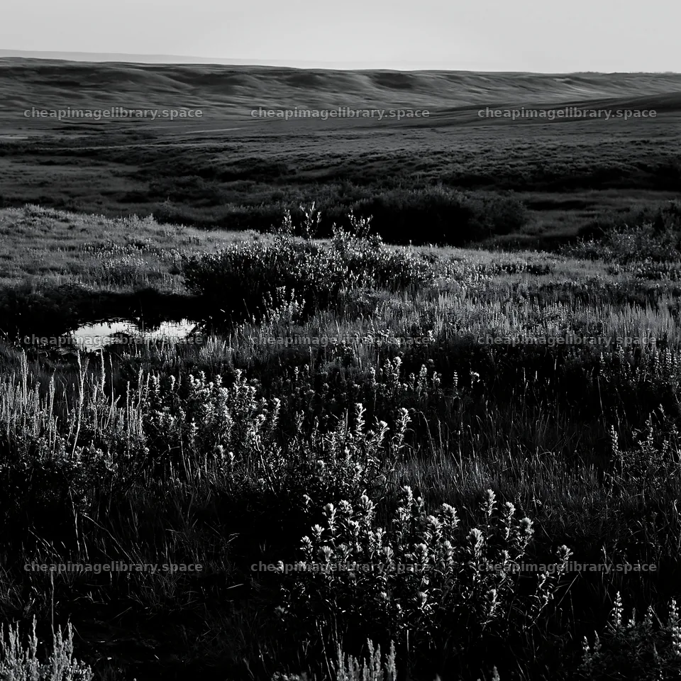Paintbrush lupine meadow with low light across the landscape – image library 7938x7938
