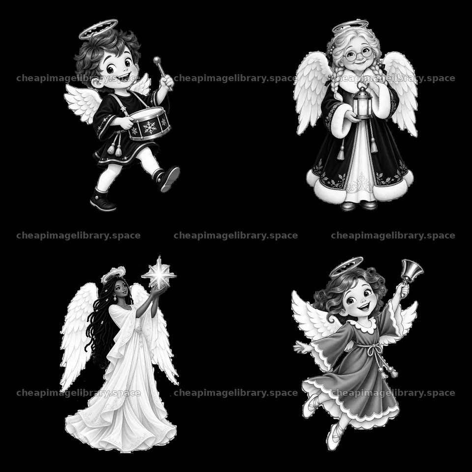 Christmas angel designs in a 2x2 grid layout – image library 7746x7746