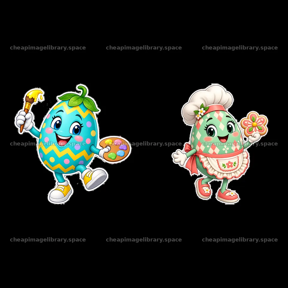 Colorful Easter eggs with cheerful faces creating holiday treats – image library 7746x7746