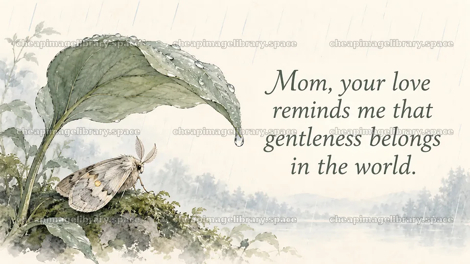 Love You Mom Greeting with a Moth Beneath a Leaf – image library 10324x5812