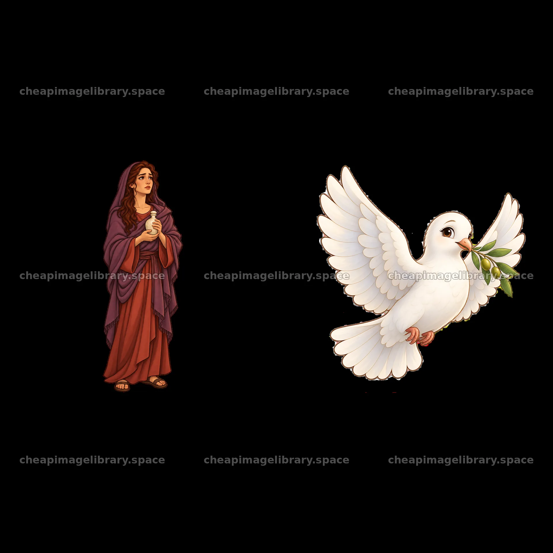 Jesus on the cross with Mary holding a dove – image library 7746x7746