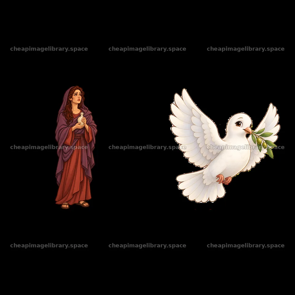Jesus on the cross with Mary holding a dove – image library 7746x7746
