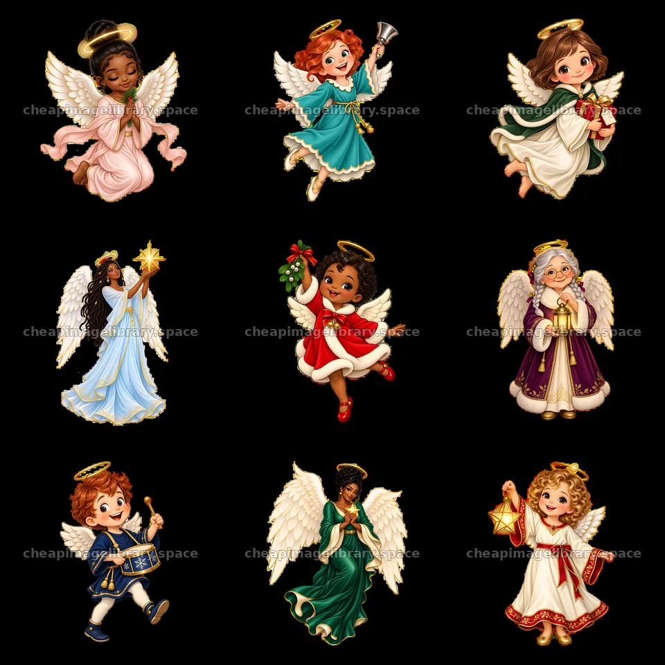 Christmas angels in a joyful gathering with festive accessories – image library 7746x7746