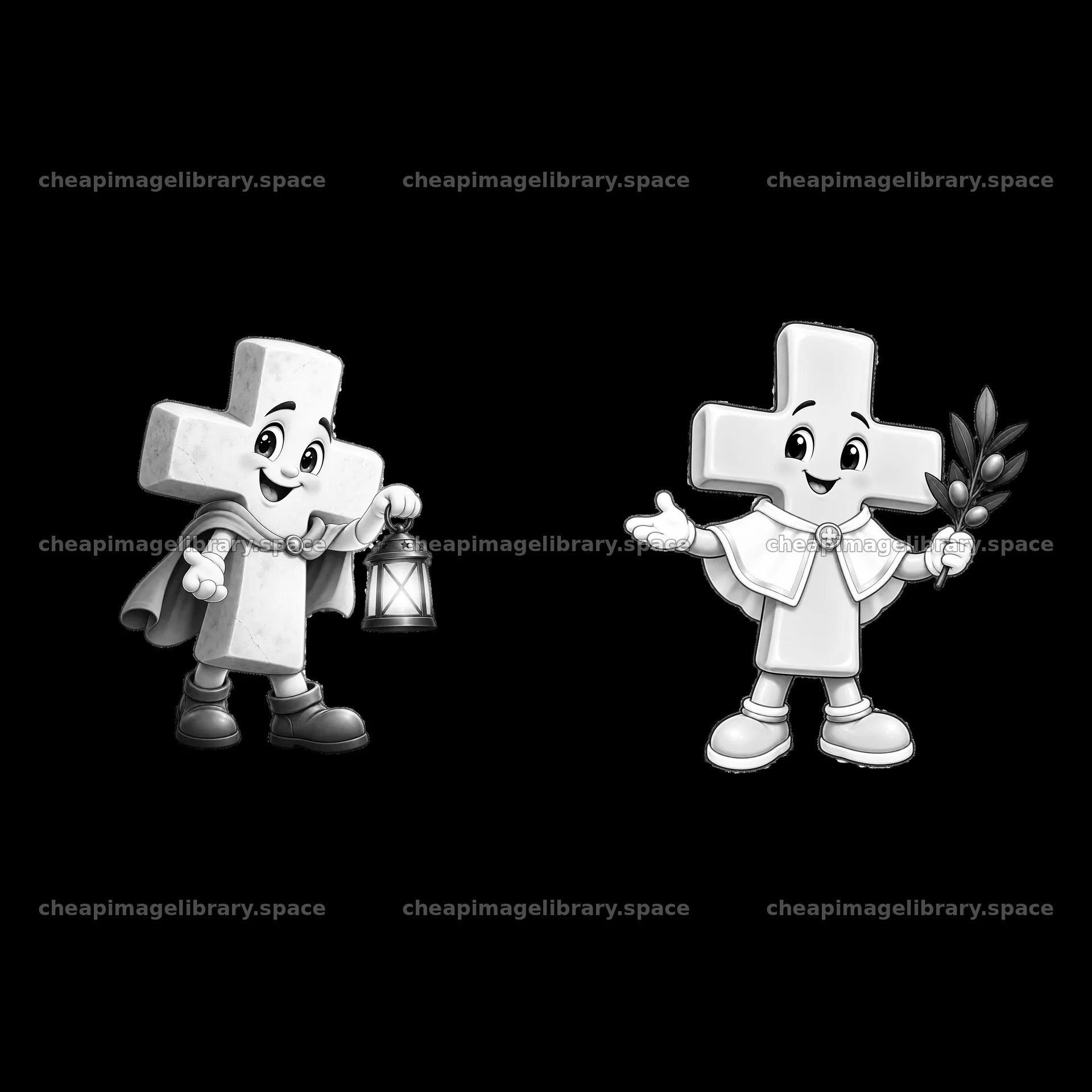 Easter cross characters with lantern and olive branch – image library 7746x7746