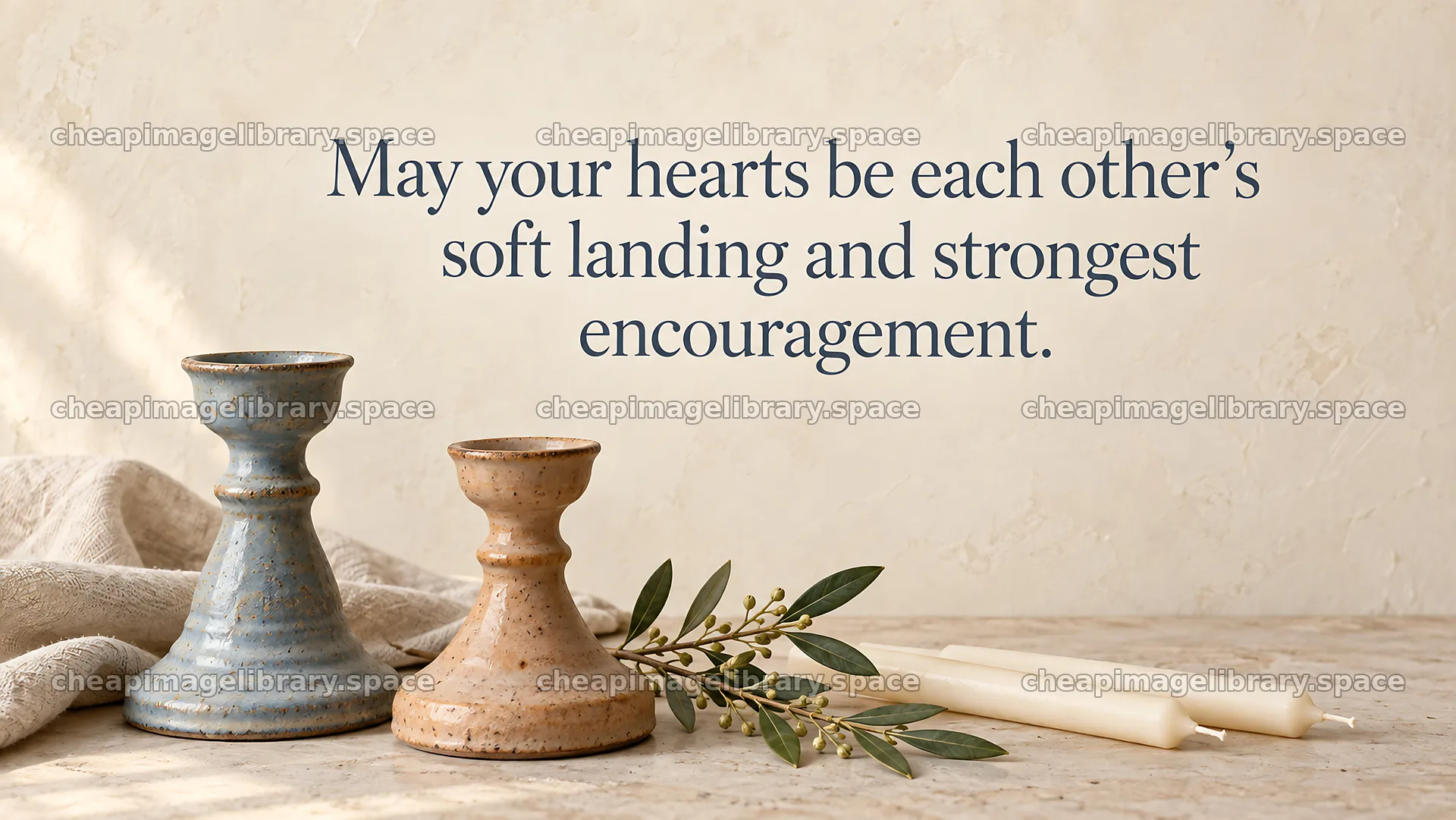 Wedding Greeting with Ceramic Holders and Olive Branch – image library 10324x5812