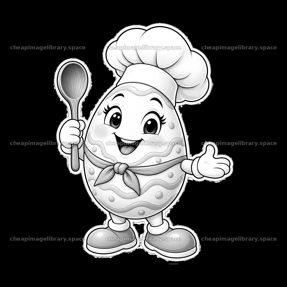 Easter egg character wearing a chef's hat holding a spoon – image library 7746x7746