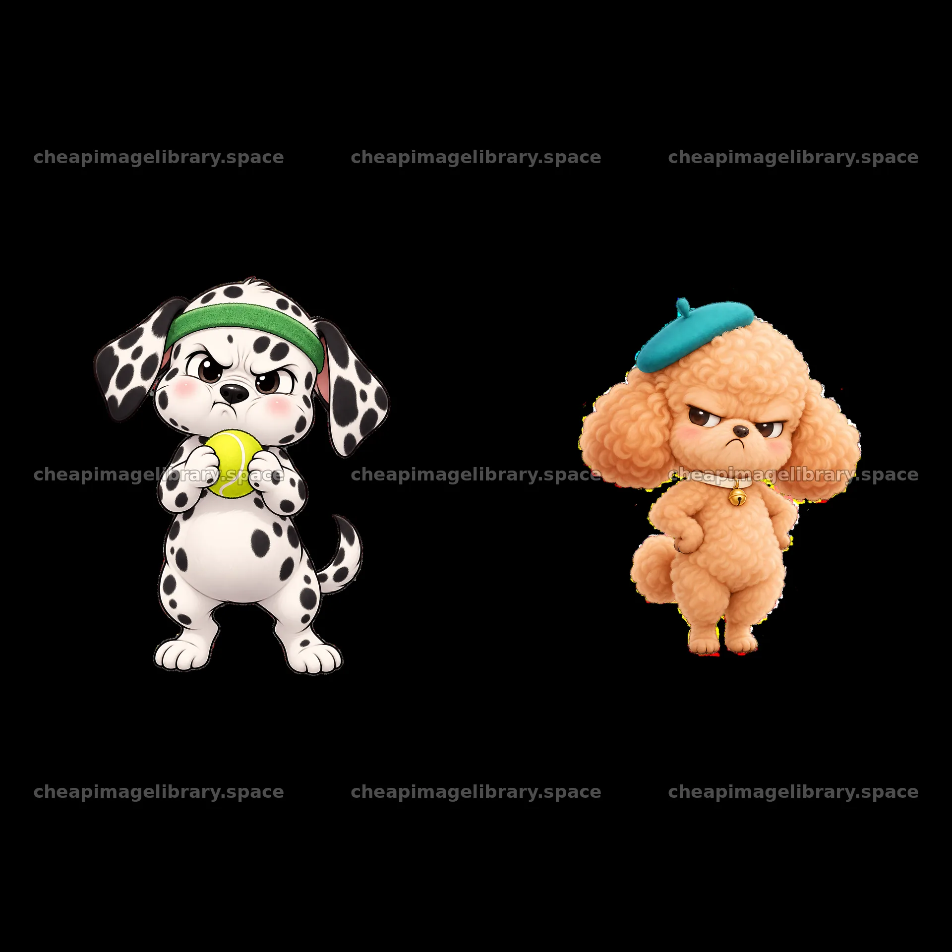 Kawaii grumpy dog cartoon stickers featuring two playful pups – image library 7746x7746