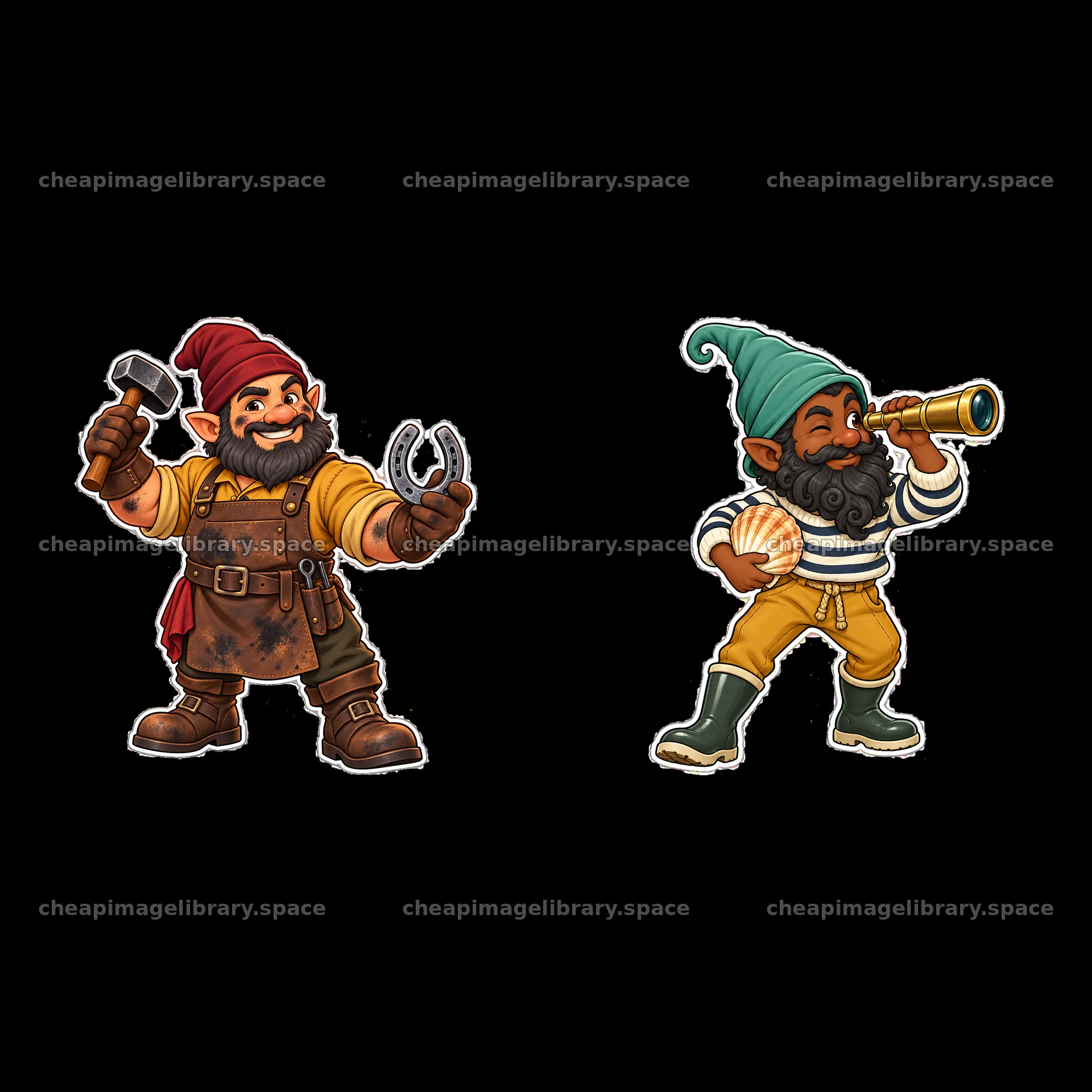Gnome holding tools and another gnome with a telescope – image library 7746x7746