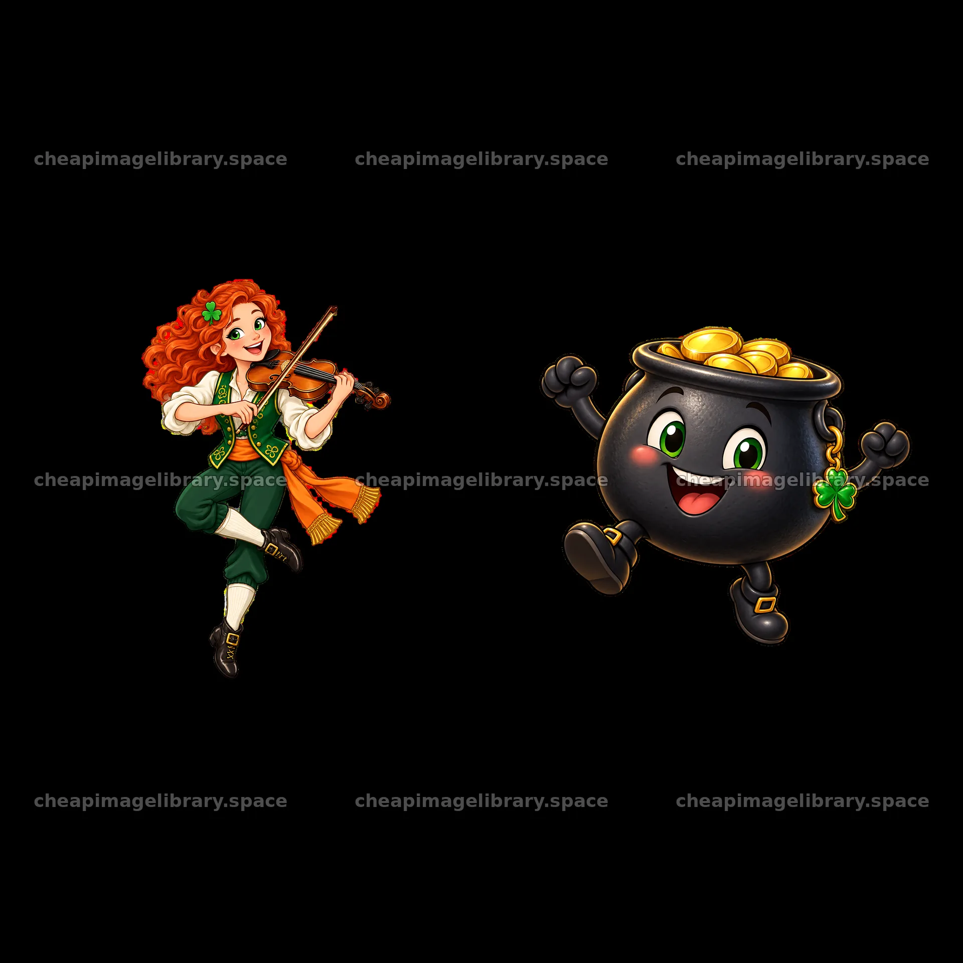 Violin player with pot of gold for St. Patrick's Day celebration – image library 7746x7746