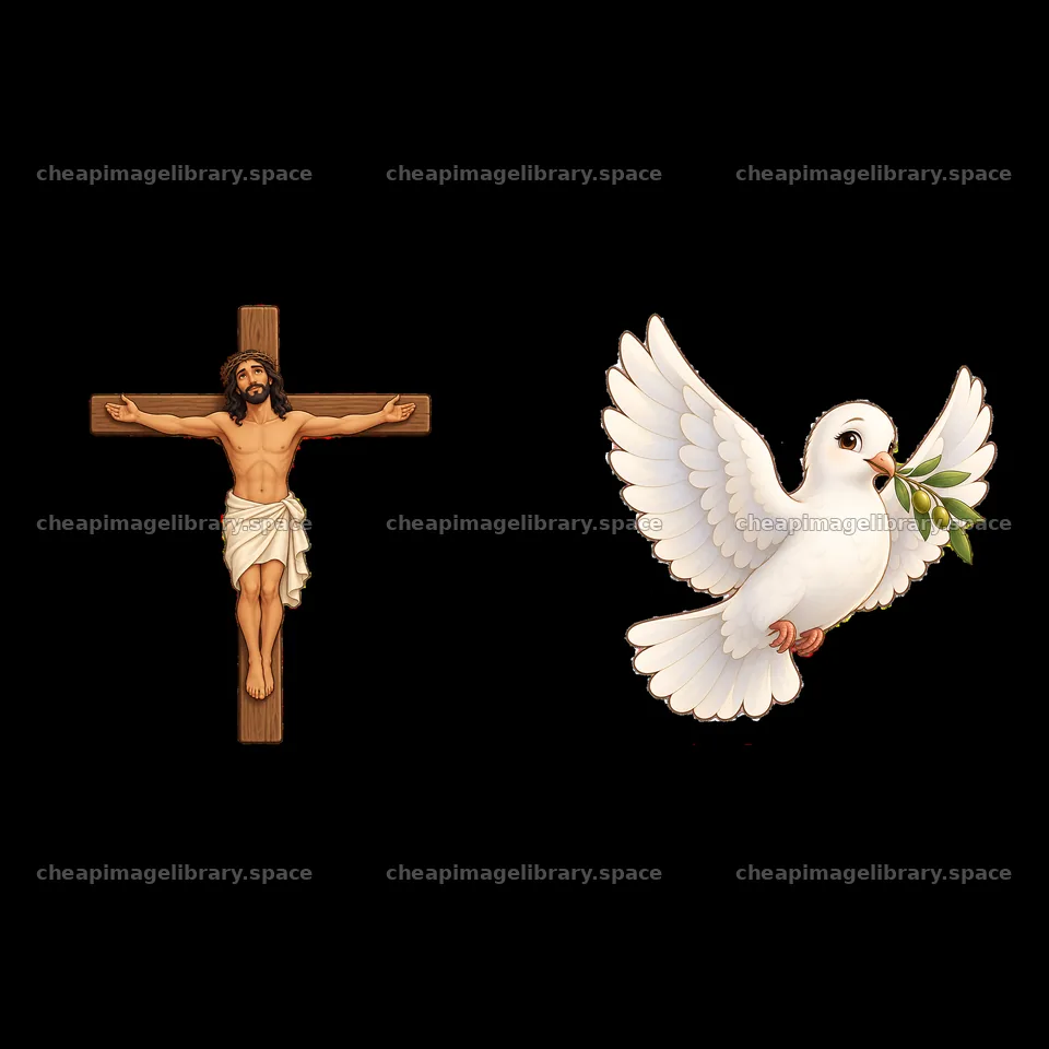 Jesus on the cross with dove holding olive branch in a pair – image library 7746x7746