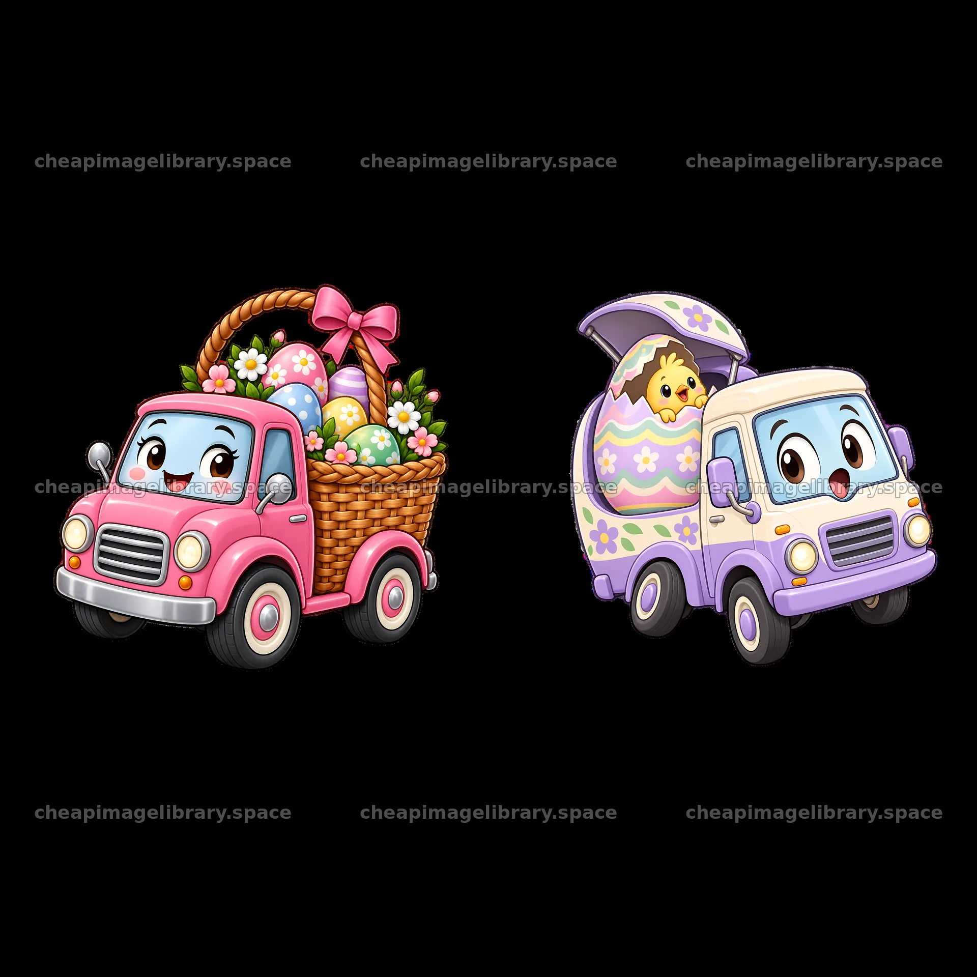 Easter truck stickers with eggs and a chick illustration – image library 7746x7746