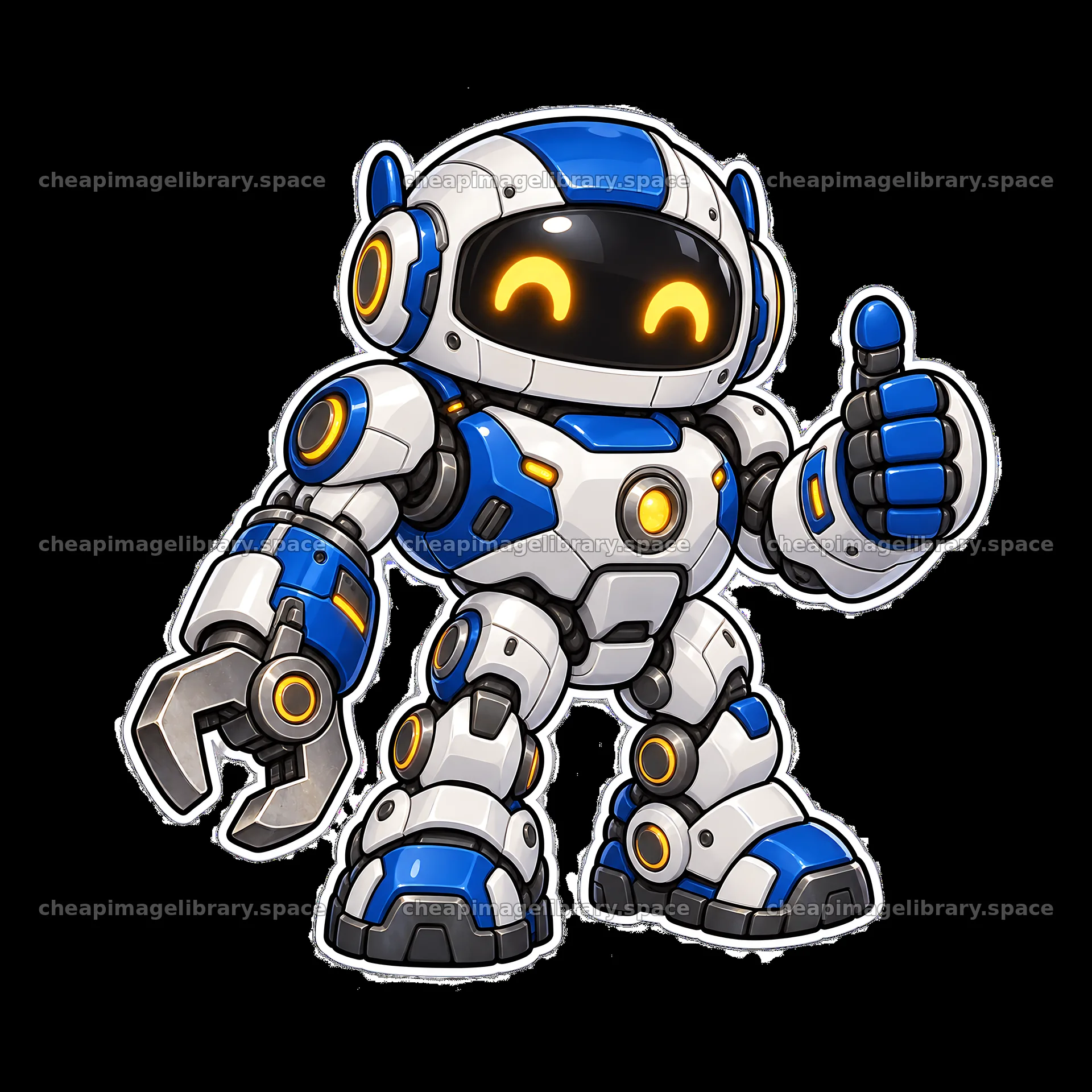 Kawaii futuristic super-soldier robot with friendly expression – image library 7746x7746