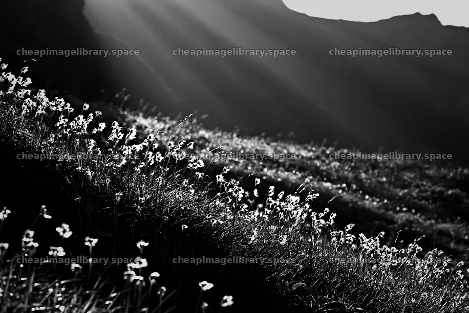 Light rays in Daisetsuzan alpine meadow with flowers – image library 9722x6480