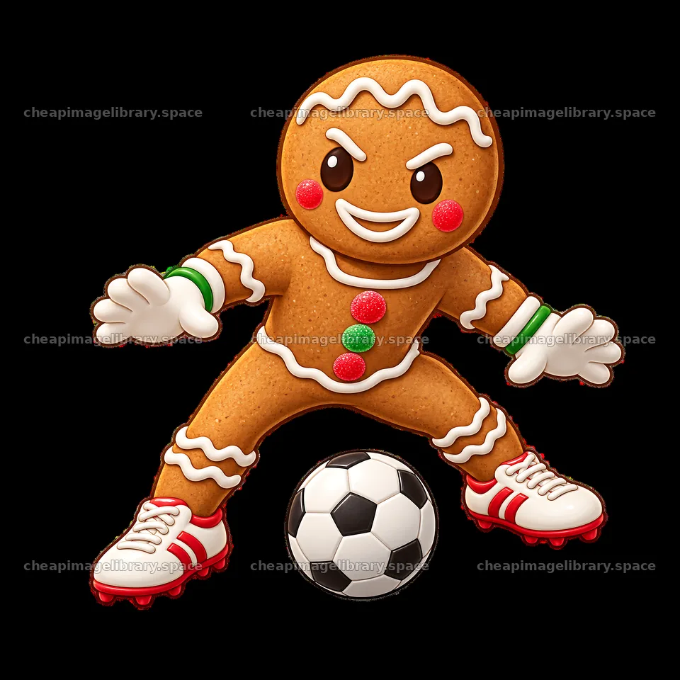 Gingerbread man soccer player with football on Christmas theme – image library 7746x7746