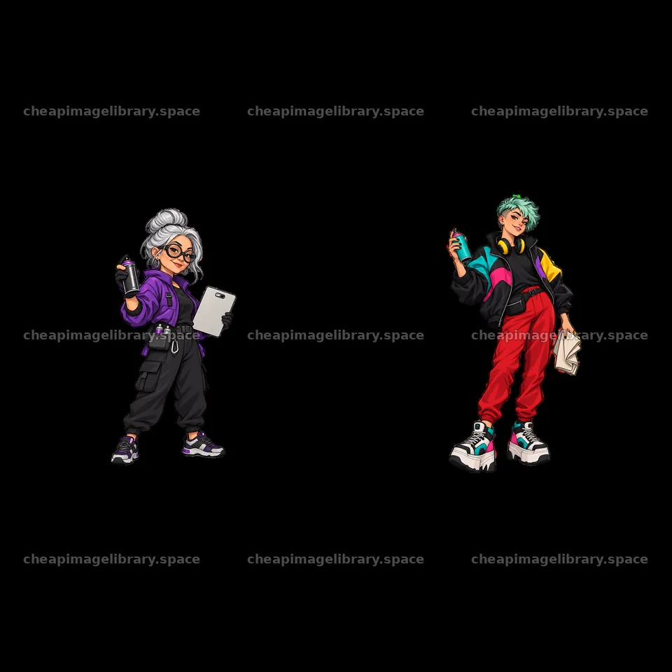 Graffiti sprayer characters with spray cans and urban wear – image library 7746x7746