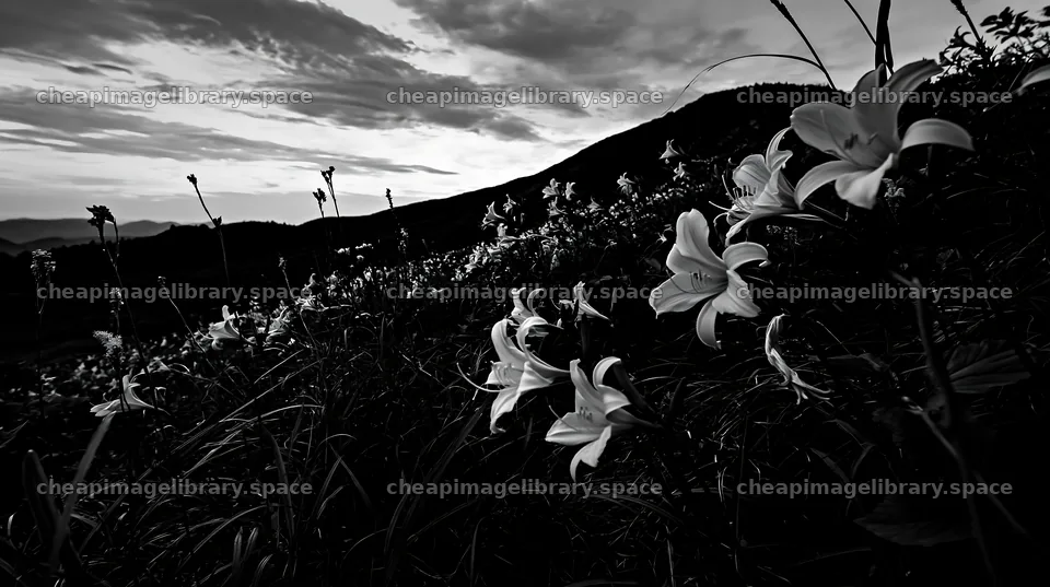 Daylily meadow at Kirigamine highland during sunset – image library 10608x5938