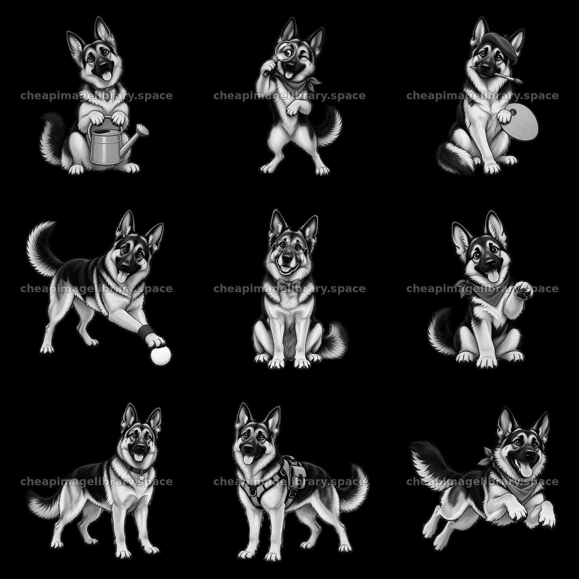German shepherd dogs in various playful poses and activities – image library 7746x7746