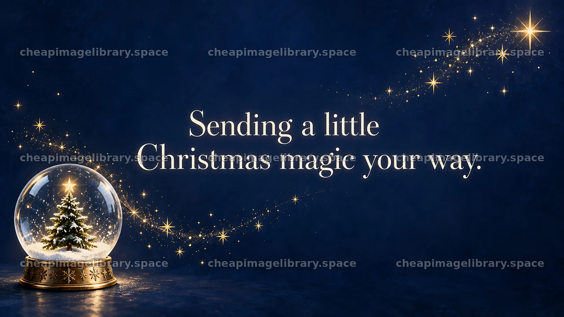 Christmas Greeting with Snow Globe and Golden Stars – image library 10324x5812