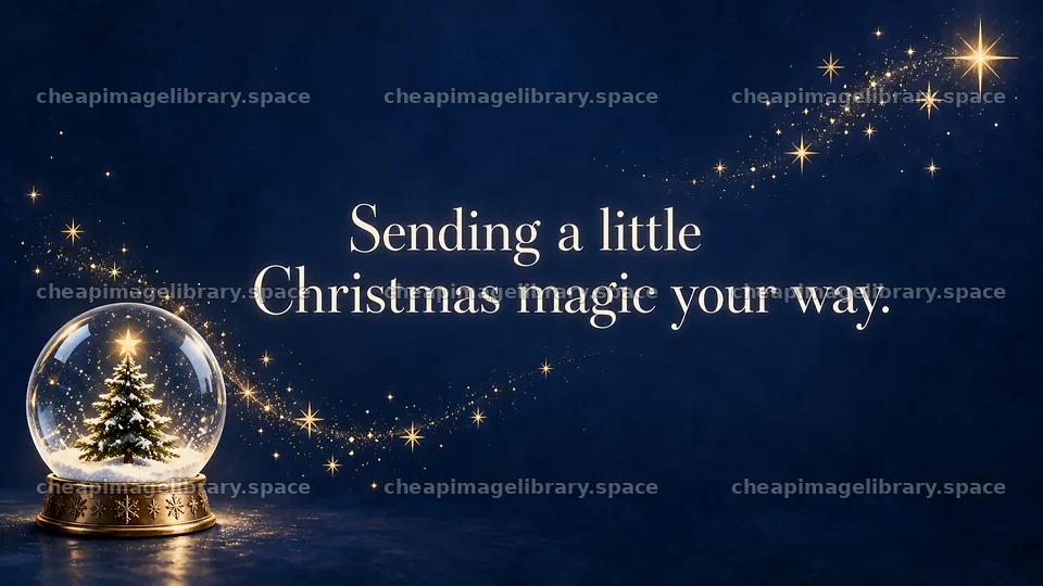 Christmas Greeting with Snow Globe and Golden Stars – image library 10324x5812