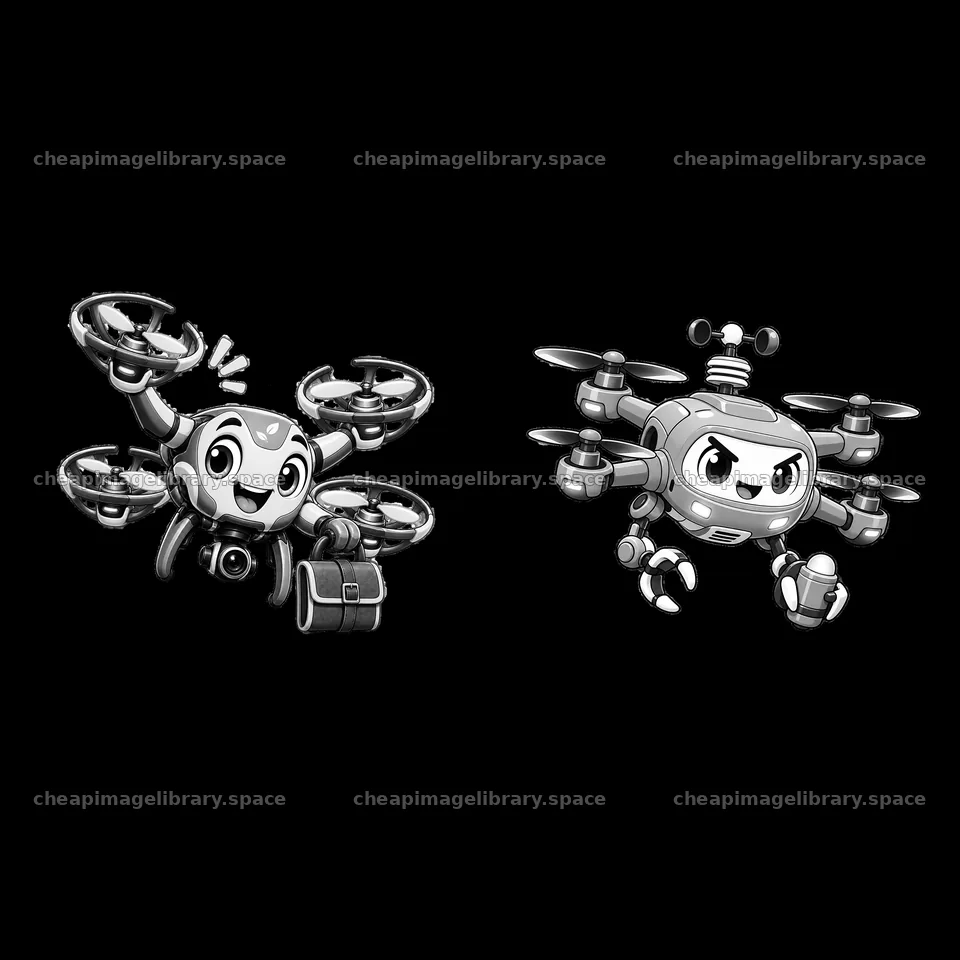 Cartoon drone characters with distinct designs and accessories – image library 7746x7746