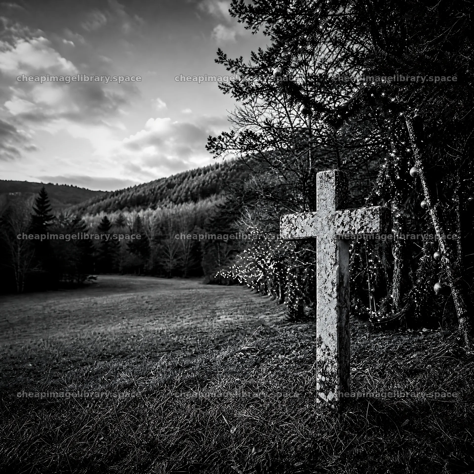 Aged Christian cross in autumn valley meadow – image library 7938x7938