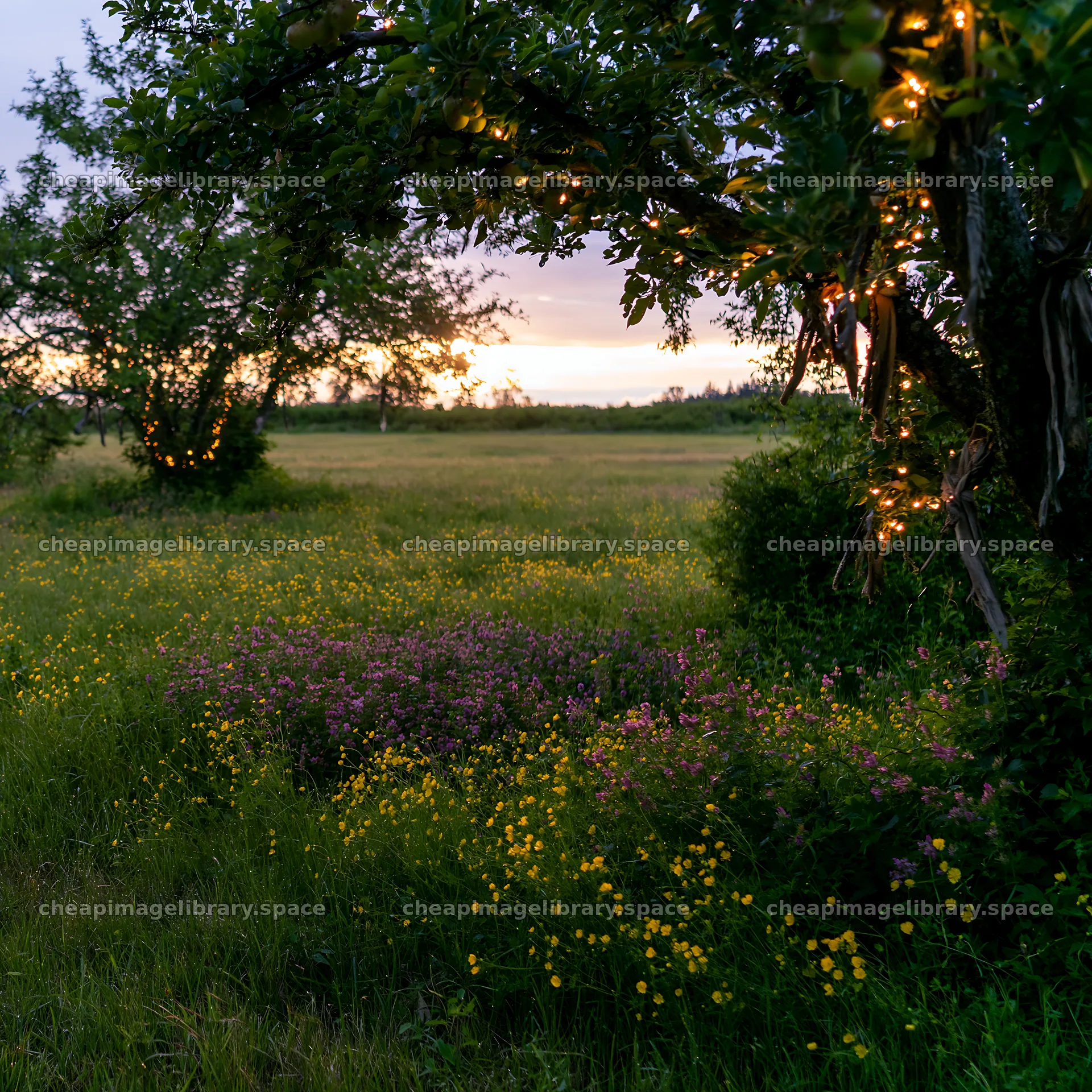 Christmas apple tree meadow with driftwood garlands – image library 7938x7938