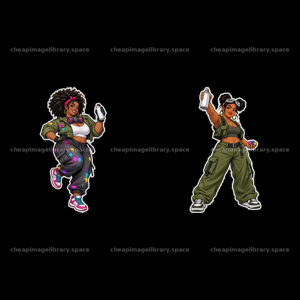 Female graffiti sprayers with spray cans in urban setting – image library 7746x7746
