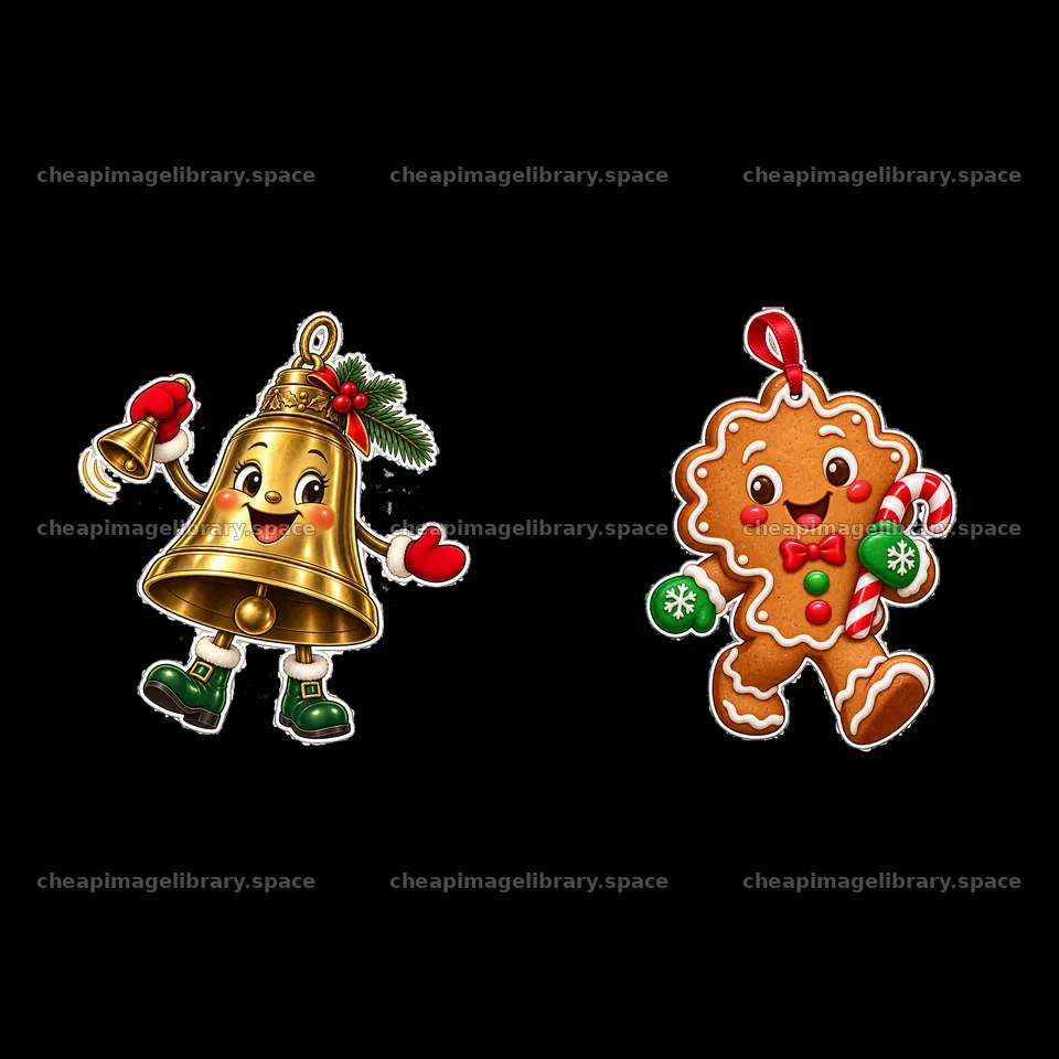 Christmas bell and gingerbread cookie ornament stickers – image library 7746x7746