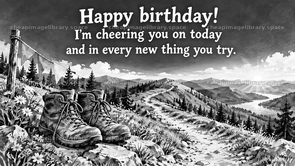 Monochrome Birthday Greeting for a Hiking Adventure – image library 10324x5812