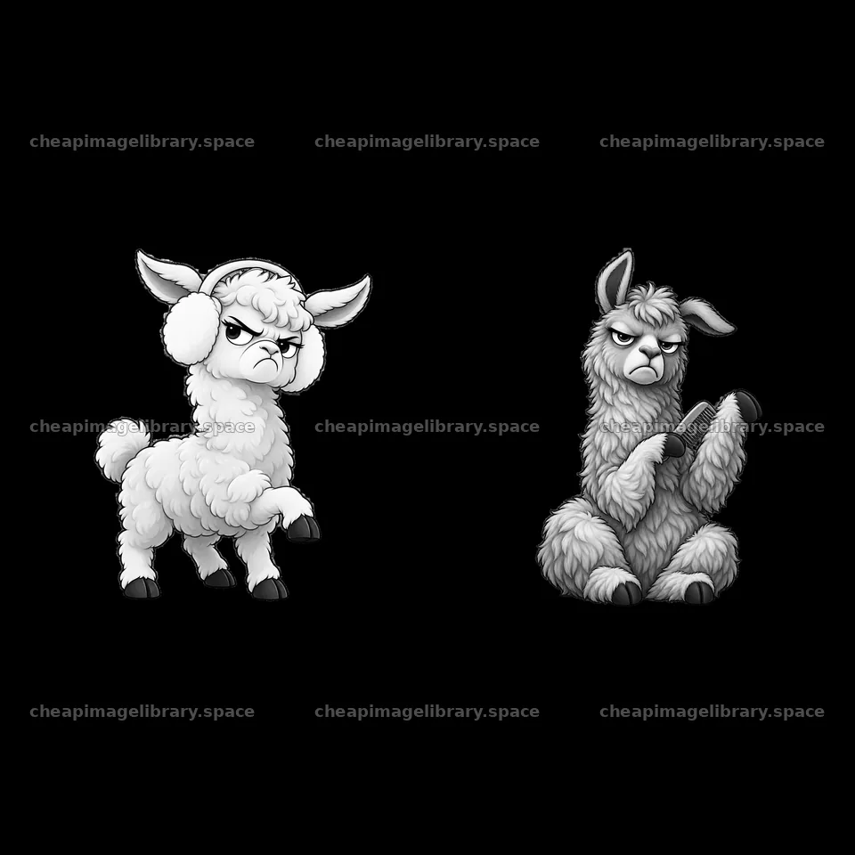 Grumpy llama and angry alpaca cartoon sticker illustration – image library 7746x7746