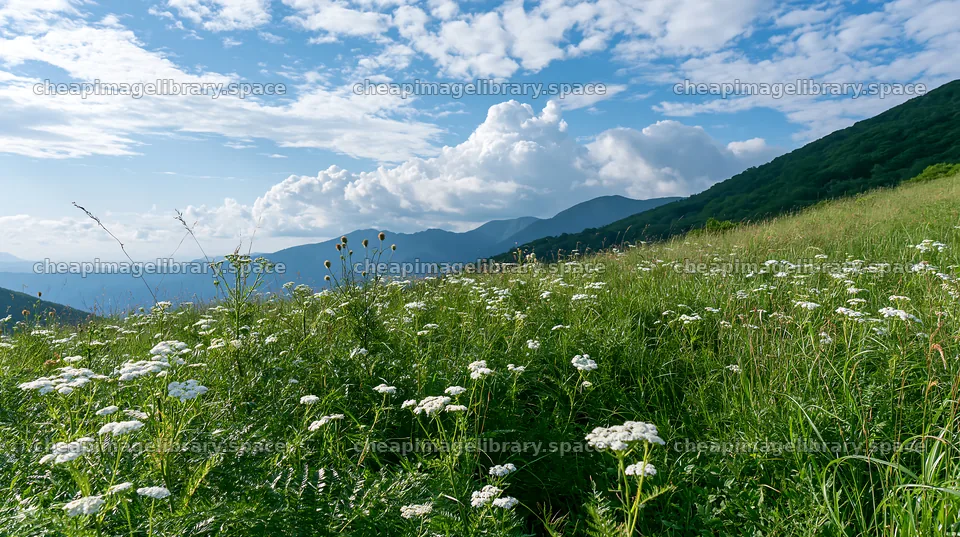 Fern frond and meadow view in Tokushima mountains – image library 10608x5938