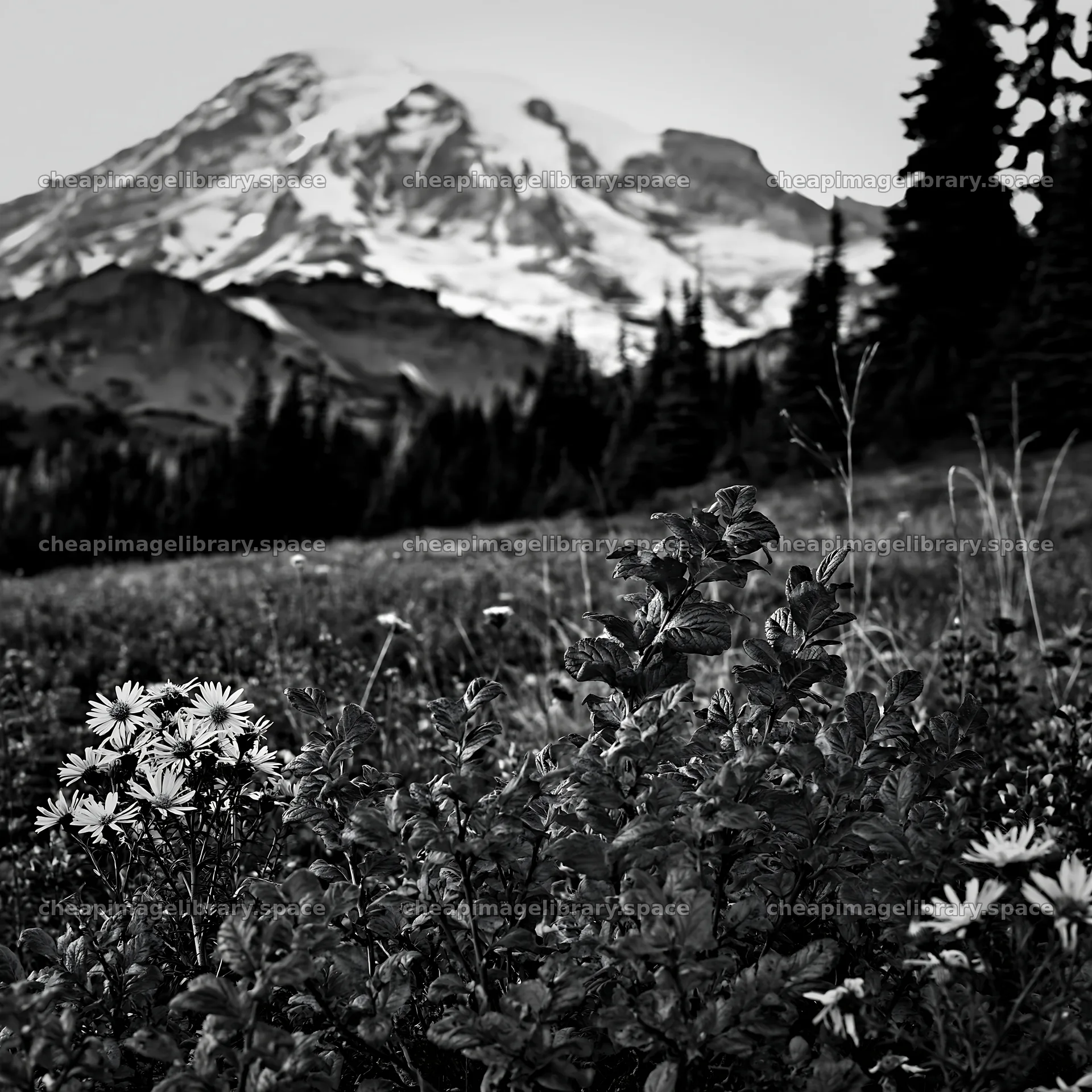 Mount Rainier wildflower meadow at sunrise – image library 7938x7938