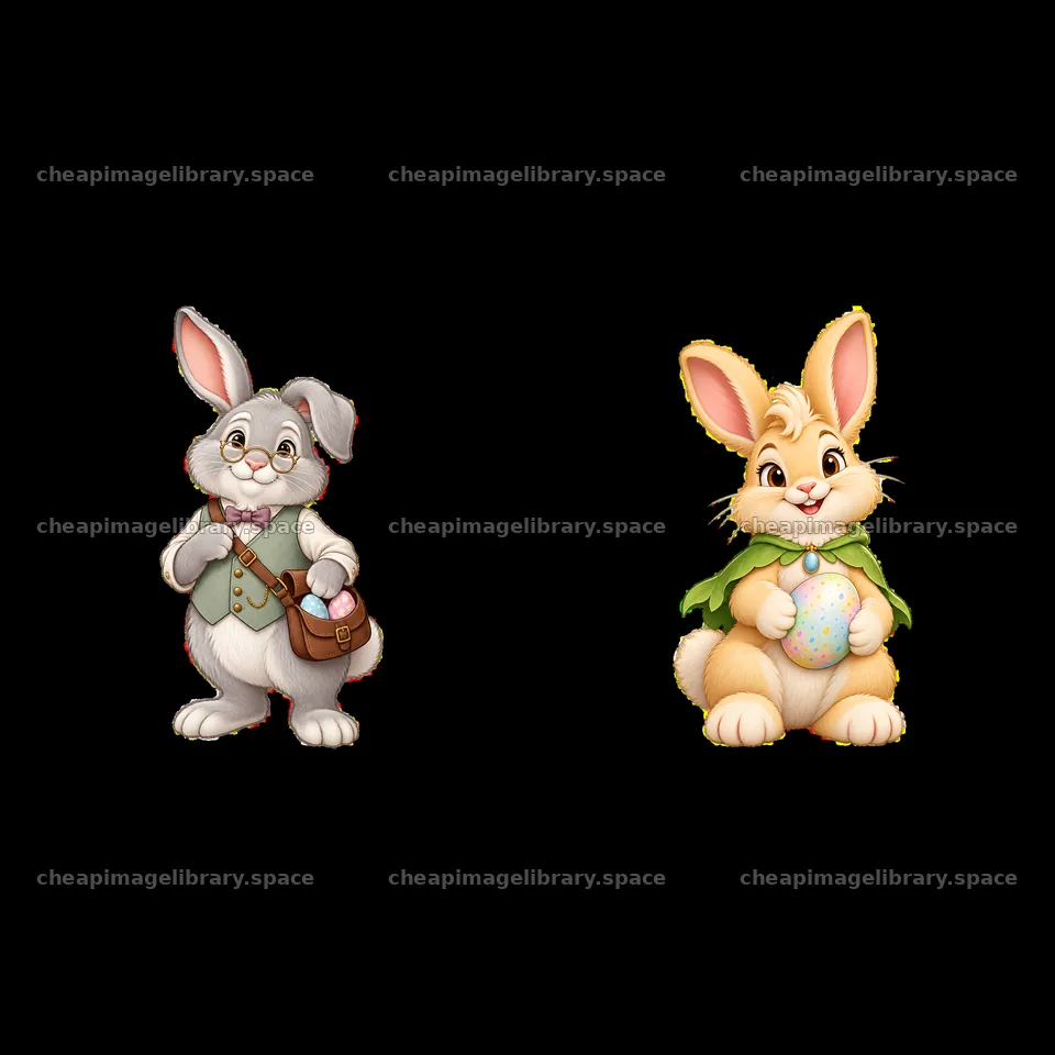 Easter bunnies with accessories and colorful eggs – image library 7746x7746
