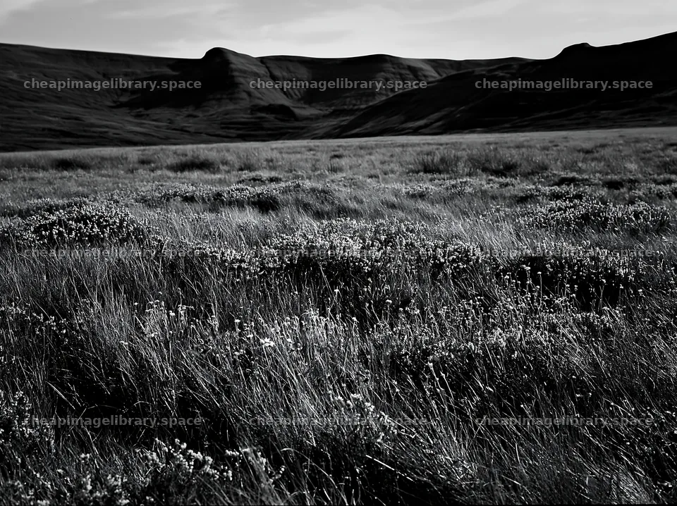 Aurora meadow coast with hills in the distance – image library 9174x6866