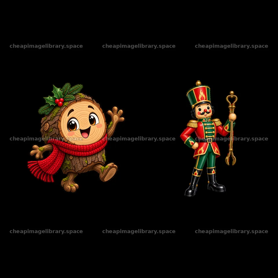 Cute log character and nutcracker in Christmas theme – image library 7746x7746