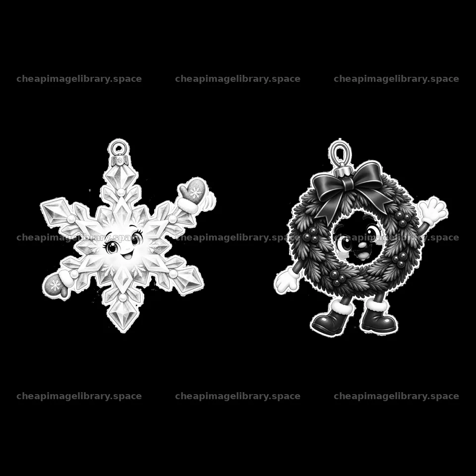 Snowflake ornament and wreath character sticker design – image library 7746x7746